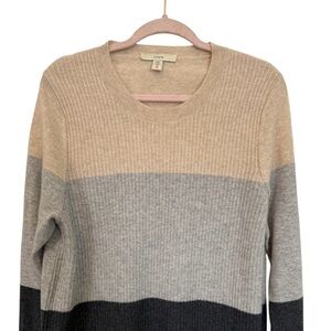 LARK & RO Sweater Size XL Cashmere Crew Neck Colorblock Gray Charcoal Cream